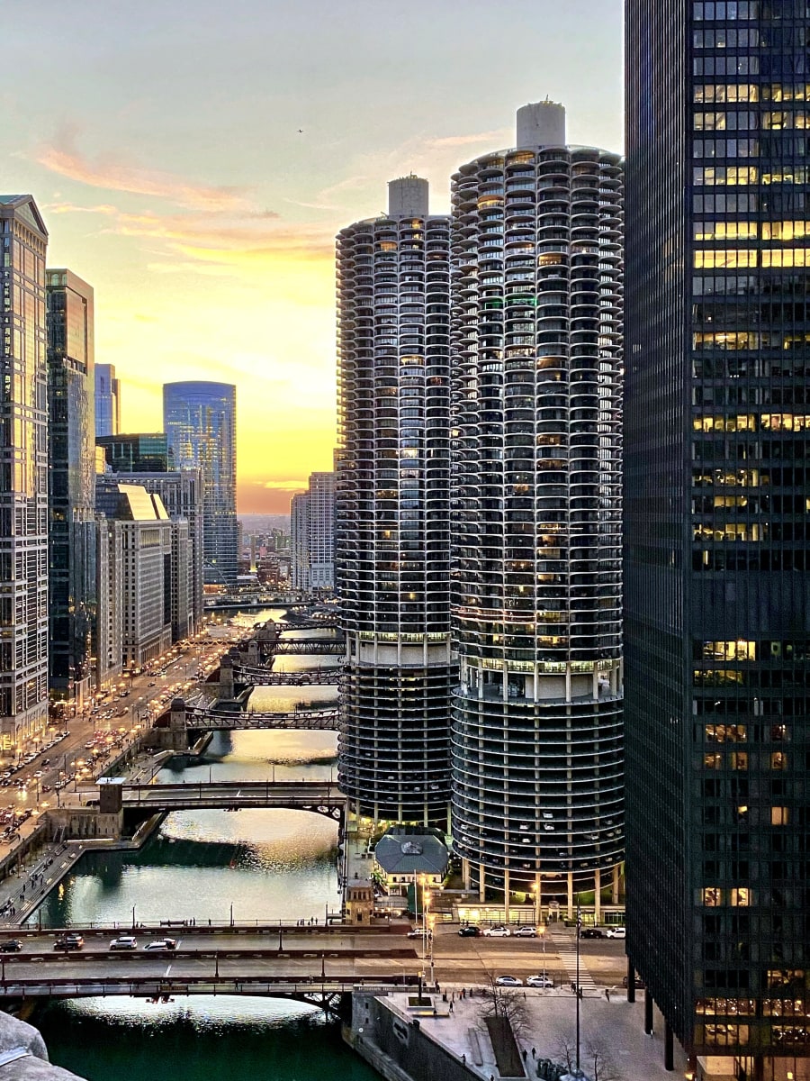 Sunset At The Chicago River by Ronnie Frey 