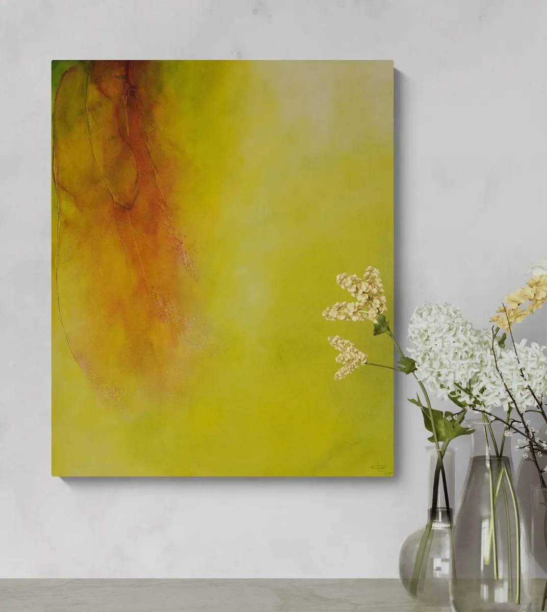 Harmony I by Colleen Frances  Image: Harmony - capturing the beauty at the intersection of two bold colours. Texture and colour meet and blend to create a work greater than the sum of its part. Painted to uplift and bring a  joyous energy to any space.