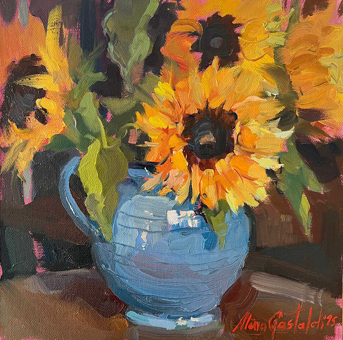 Sunflowers in a blue vase by Alena Gastaldi, Image 9.