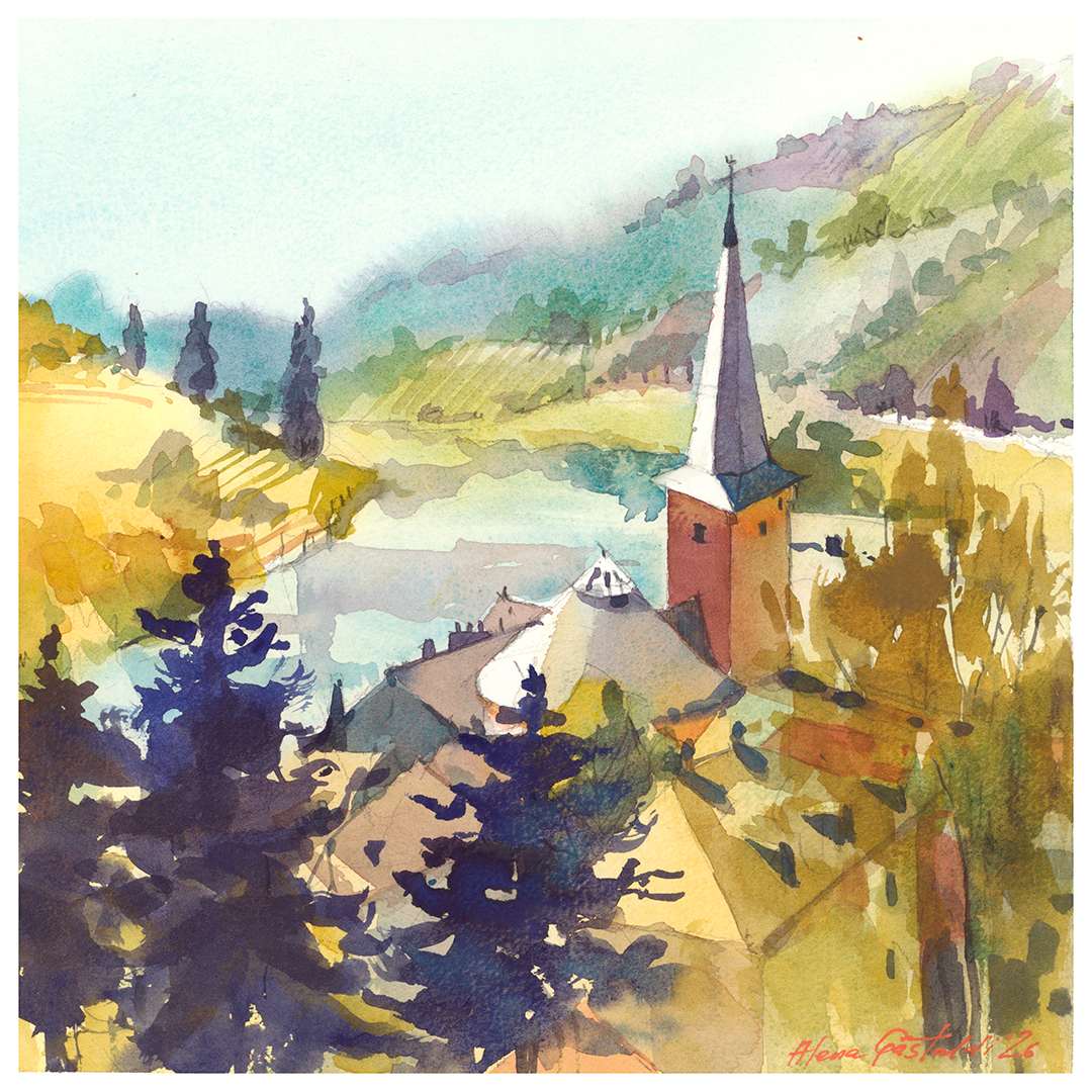 A journey through Moselle: Ehnen from the hill (framed) by Alena Gastaldi, Image 1.