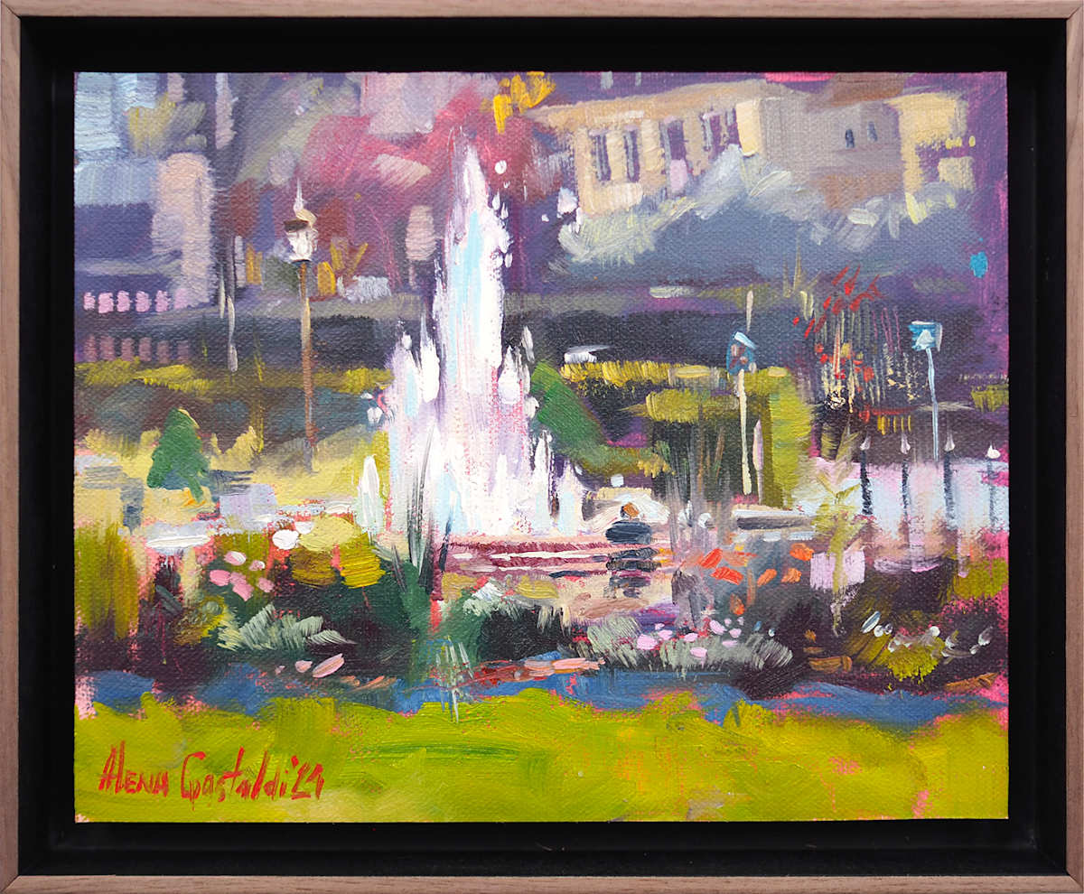 Luxembourg: Fountain circle, 23x28 cm (framed), oil by Alena Gastaldi, Image 1.