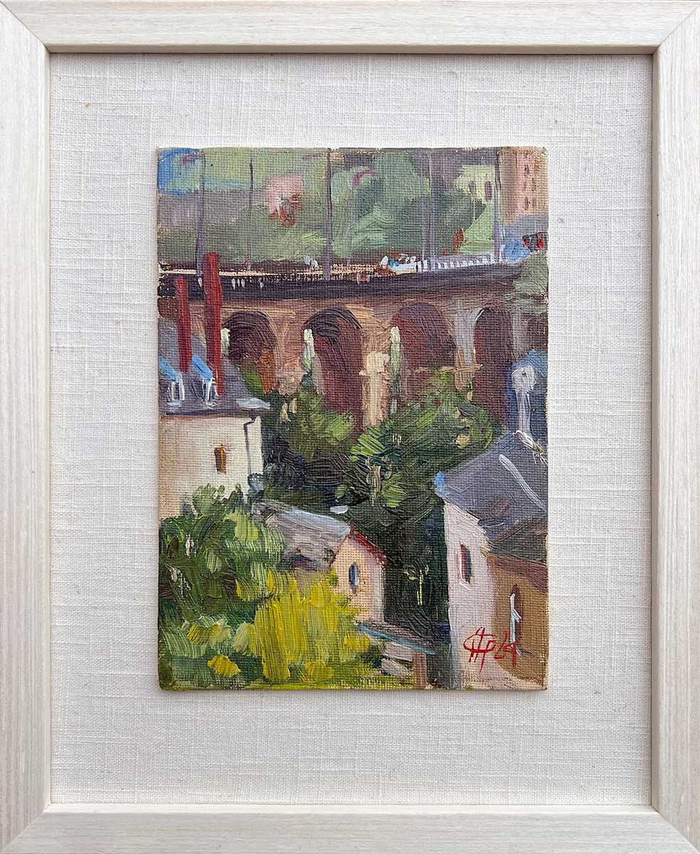 Luxembourg: Pont Adolphe. 27x21.5 cm (framed), oil on panel by Alena Gastaldi, Image 3.