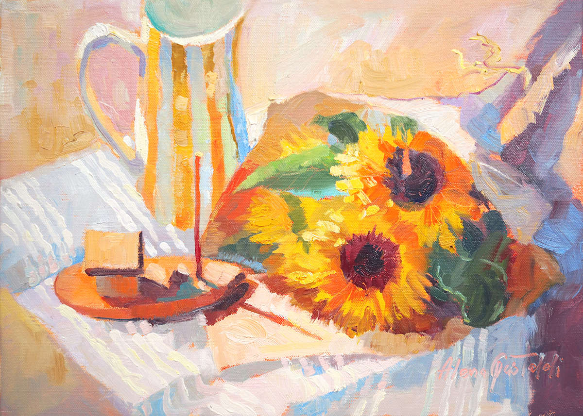 Off to catch the sun, oil on linen, 40x55 cm by Alena Gastaldi, Image 2.