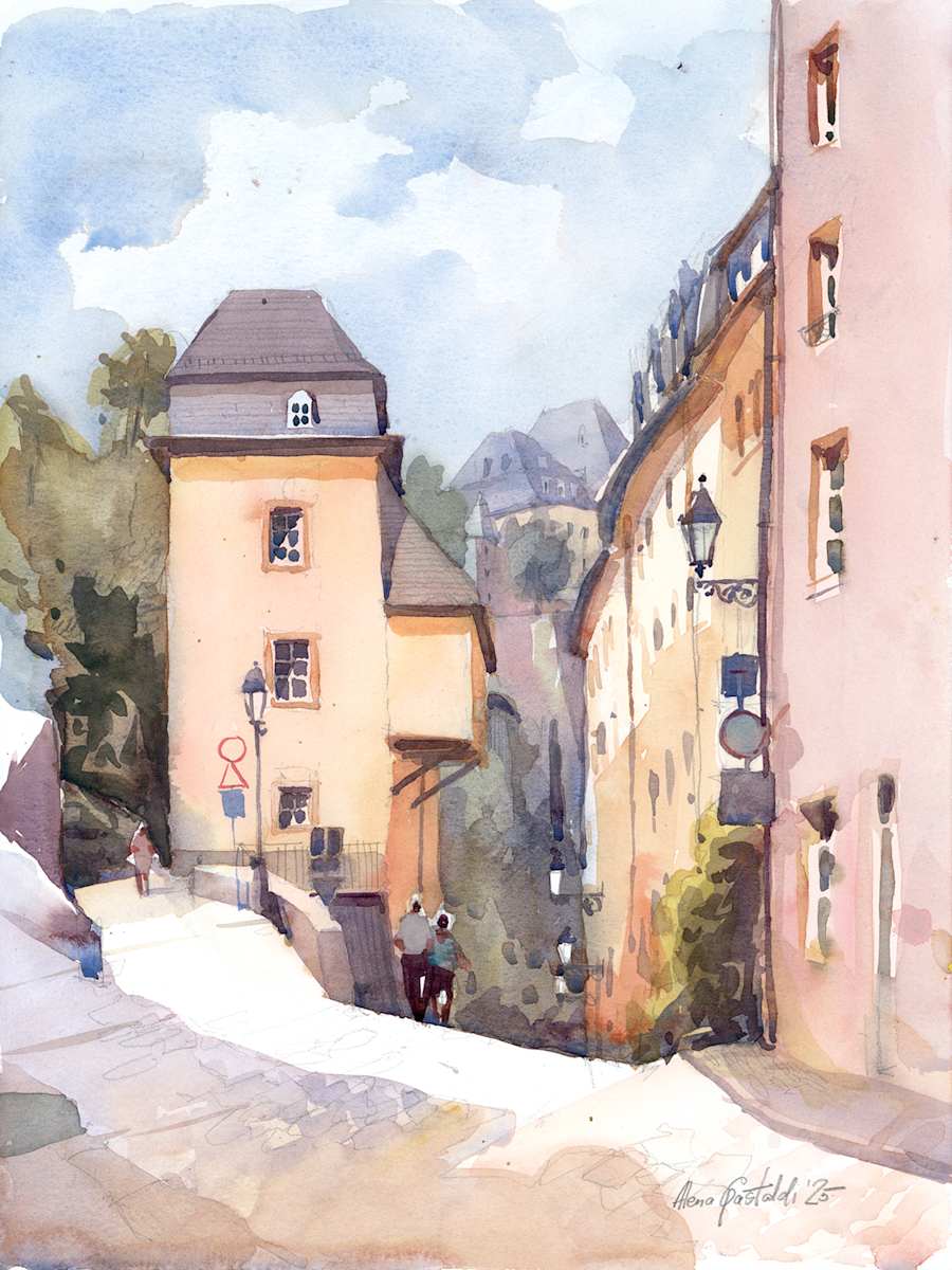Luxembourg: Corner of Rue Sosthiene Weis and Rue Plaetis in Grund by Alena Gastaldi 