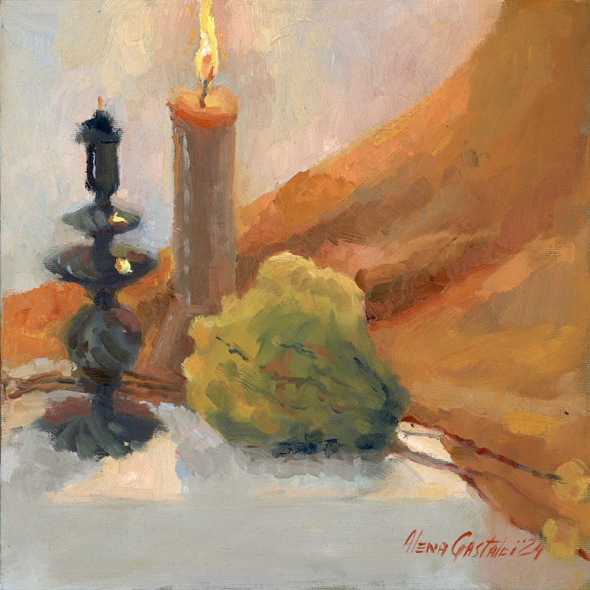 Still life with candles and a pumpkin by Alena Gastaldi, Image 8.