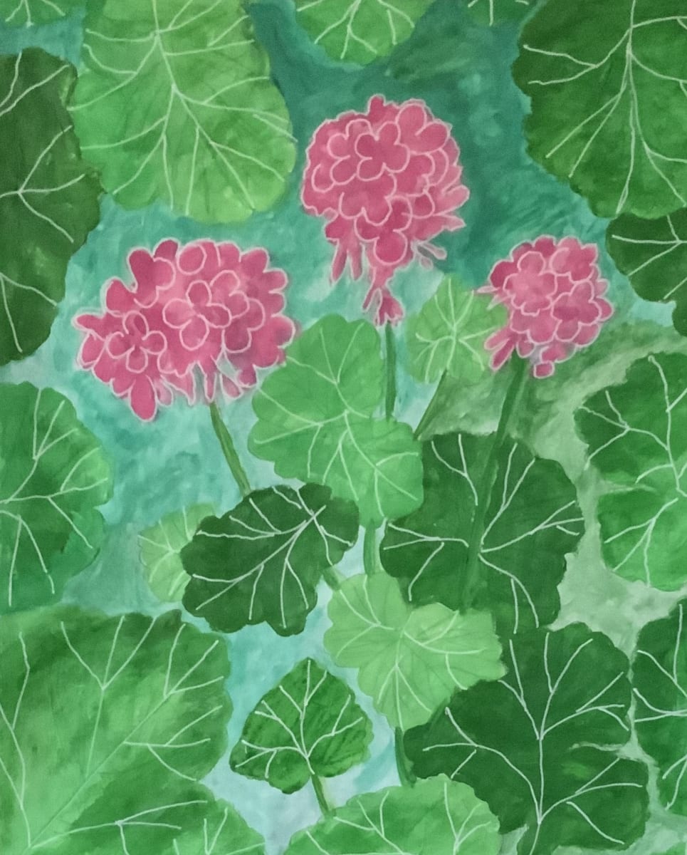 Geraniums by J. Patrick Bowman  Image: 20"x16" original painting matted to 24"x20" ready to frame