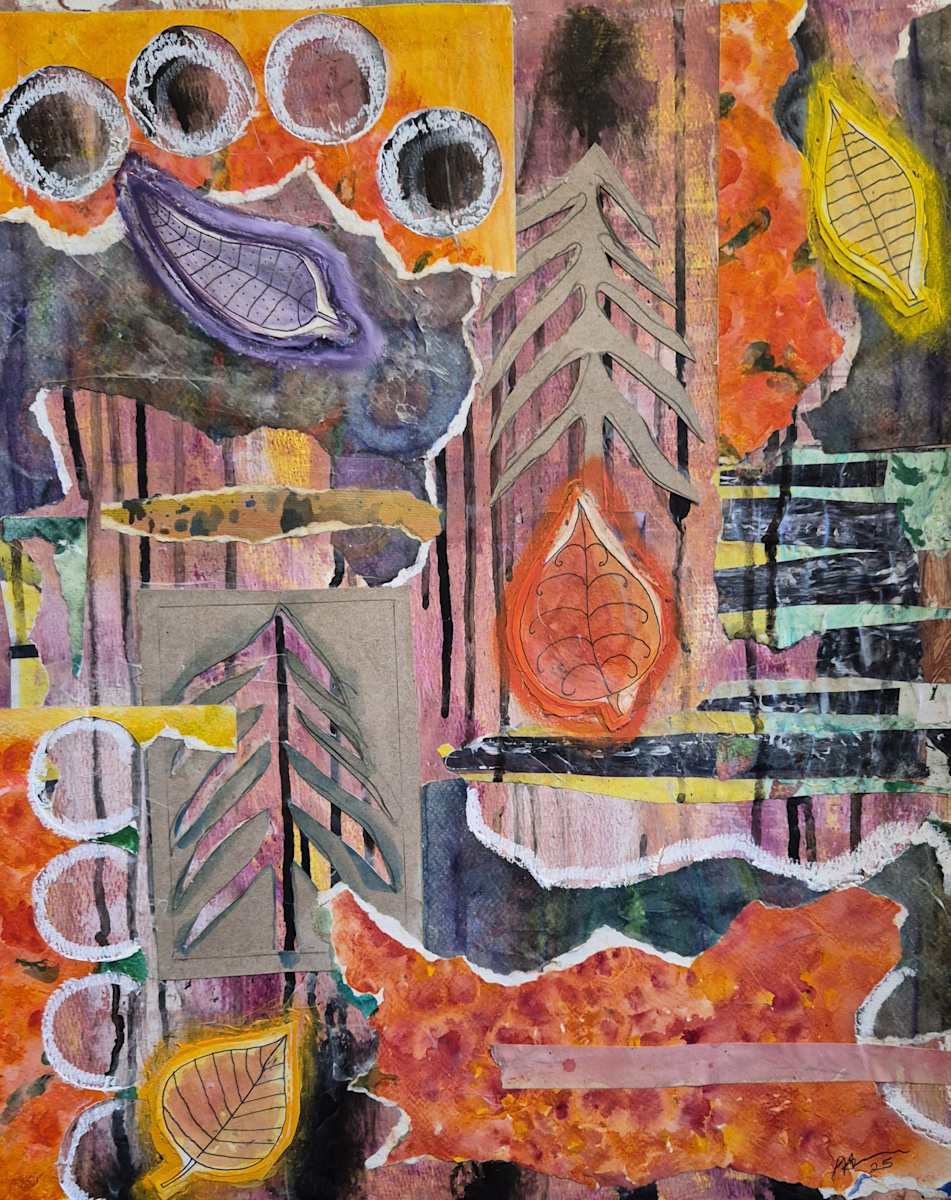 View from the Cabin by J. Patrick Bowman  Image: 20"x16" Original Collage Art Matted to 24"x20"