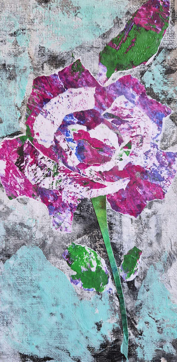 Rose II by J. Patrick Bowman  Image: Mixed-media Collage on Cradled Wood Panel