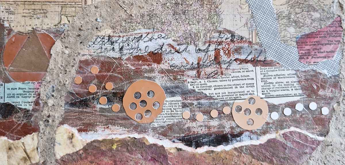 Circle Game by J. Patrick Bowman  Image: Mixed-media Collage on Cradled Wood Panel