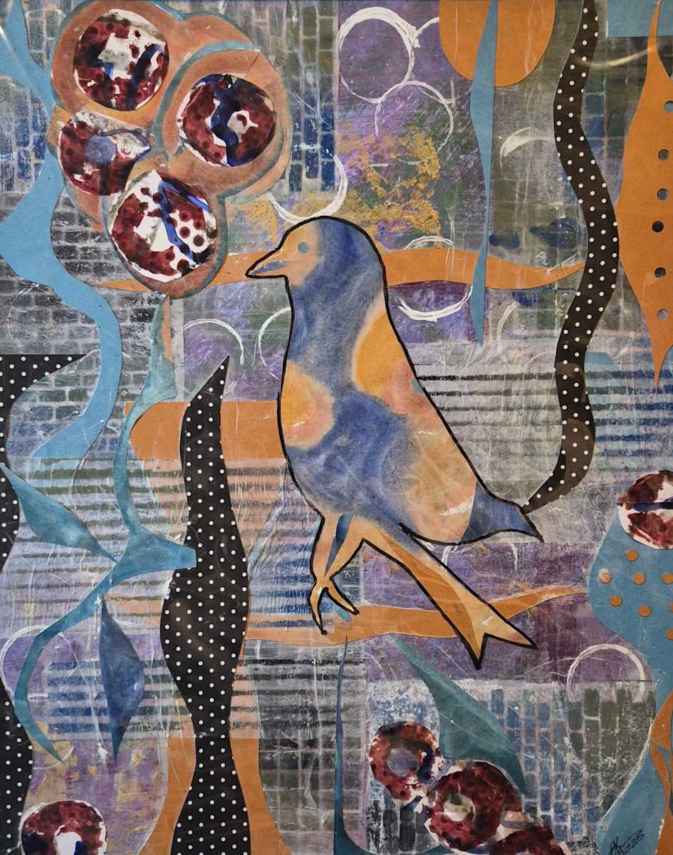 Blooms for Birdie by J. Patrick Bowman  Image:  20"x16" Original Collage art matted to 24"x20" and ready to frame