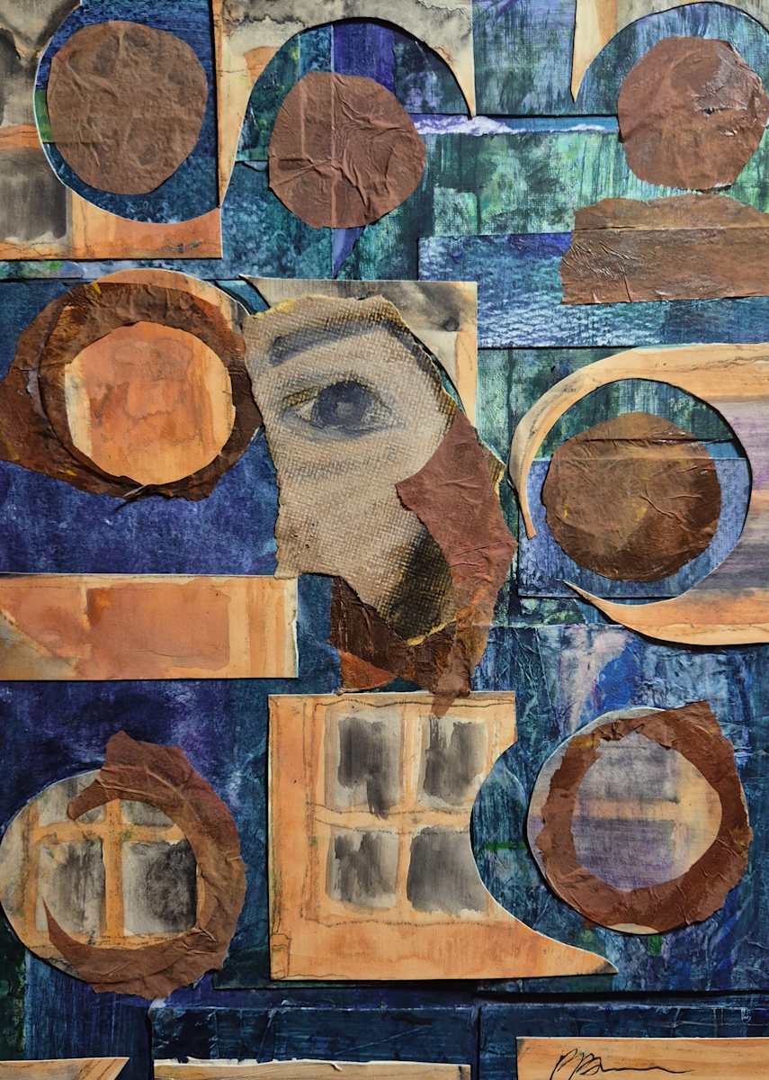 Distant View by J. Patrick Bowman  Image: 12"x9" original collage art matted to 16"x12"