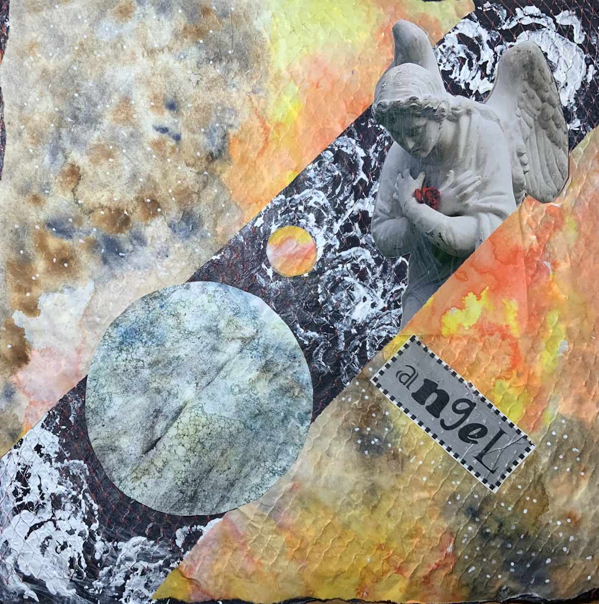 Angel by J. Patrick Bowman  Image: Mixed-media Collage on Cradled Wood Panel