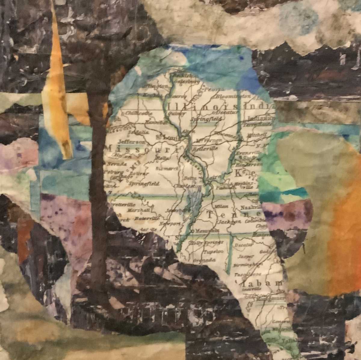 Continental by J. Patrick Bowman  Image: Mixed-media Collage on Cradled Wood Panel