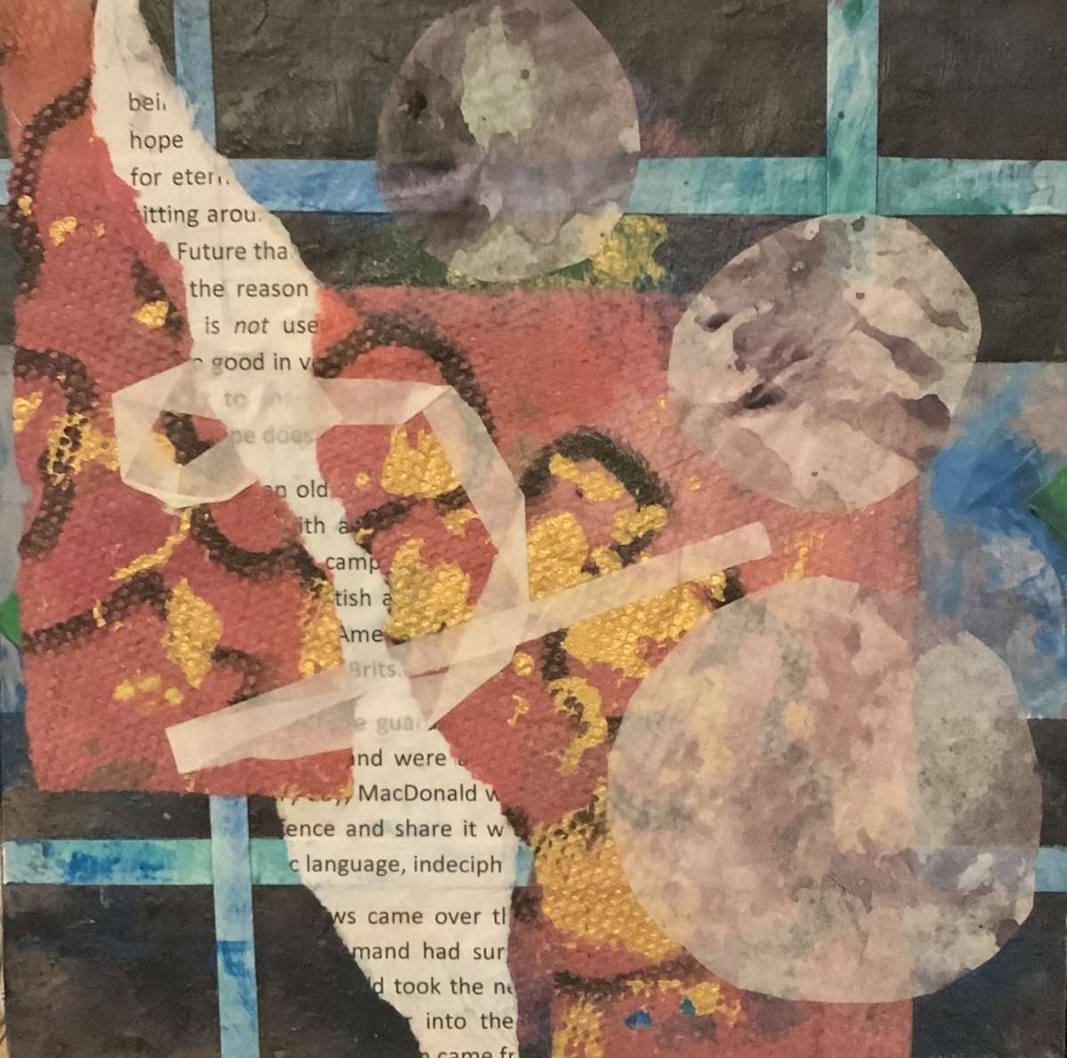 Orbit by J. Patrick Bowman  Image: Mixed-media Collage on Cradled Wood Panel