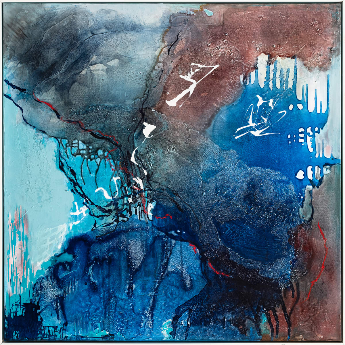 Dreaming II by Vasiliki Furian  Image: Das leuchtende Blau zieht sofort jede Aufmerksamkeit auf sich. Mitten in diesem Meer aus Blau fällt ein roter Strich auf, der als markanter Kontrapunkt wirkt und eine starke visuelle Spannung erzeugt. Dieser rote Akzent verleiht dem Bild eine unerwartete Lebendigkeit.