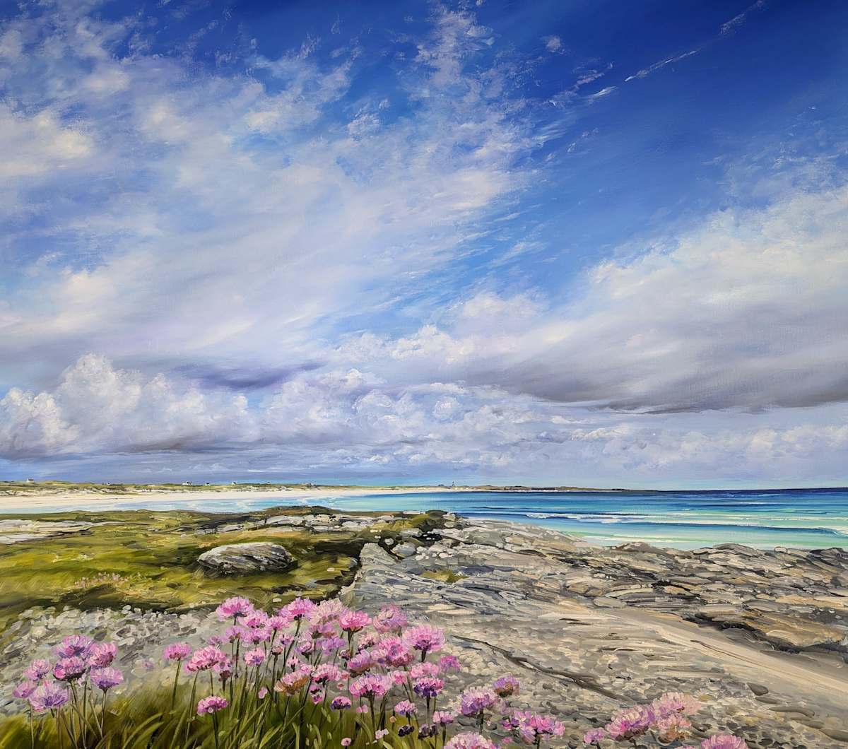 Sea Pinks, Crossapol Tiree by Allison Young 