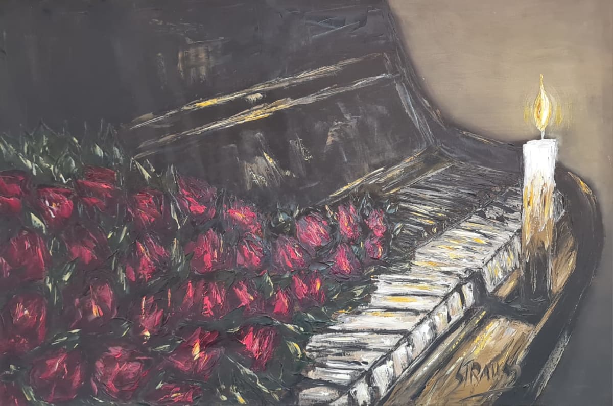 Red Roses on Piano by Steve Strauss 