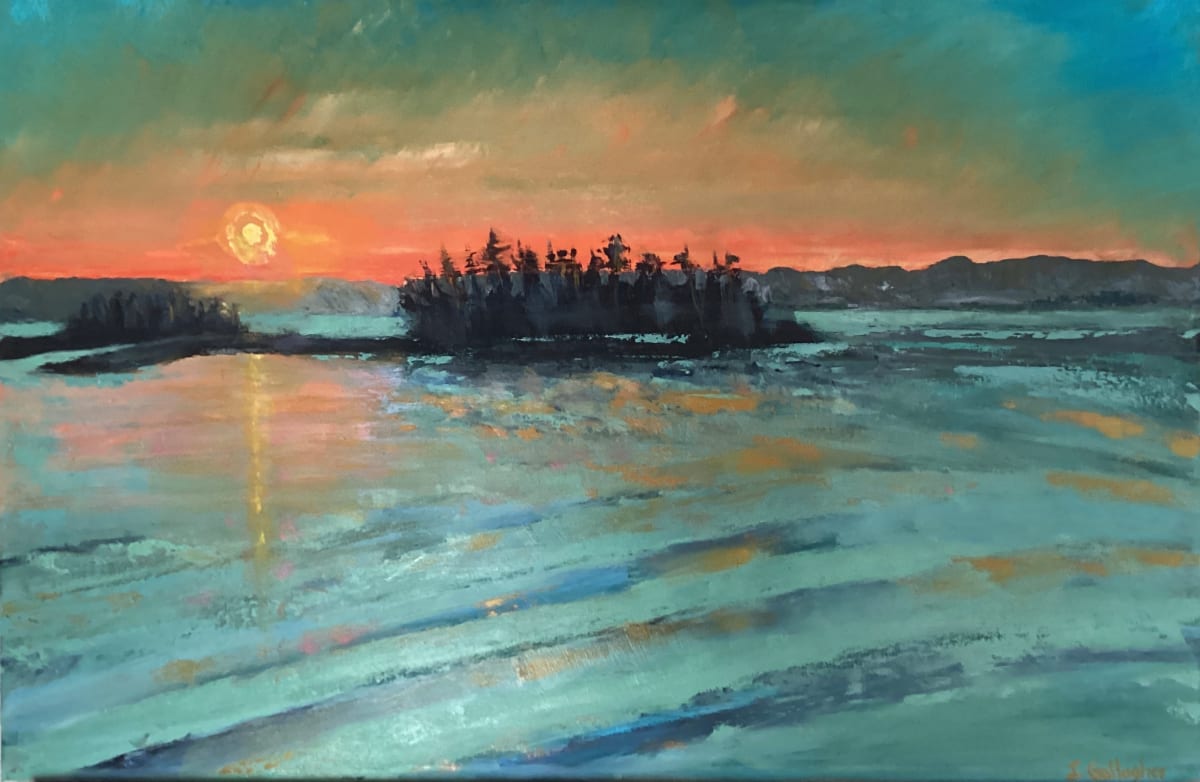 Across the Lake by Janet Gallagher  Image: This piece was painted from a photograph. The goal was to create distance, which was very successful. 