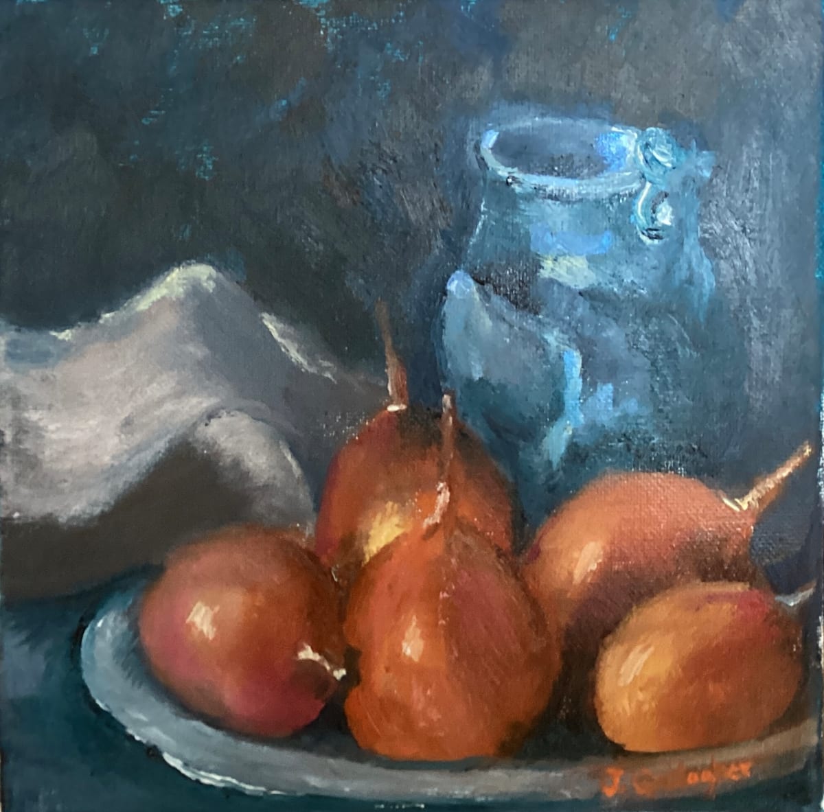 Malcolm’s Pears by Janet Gallagher  Image: Still life painting from a photograph