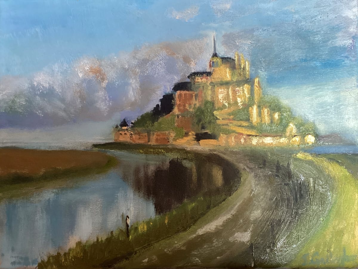 Mont St. Michel by Janet Gallagher  Image: This is a painting taken from a reference photo of the famous Mont. St. Michel in France. 