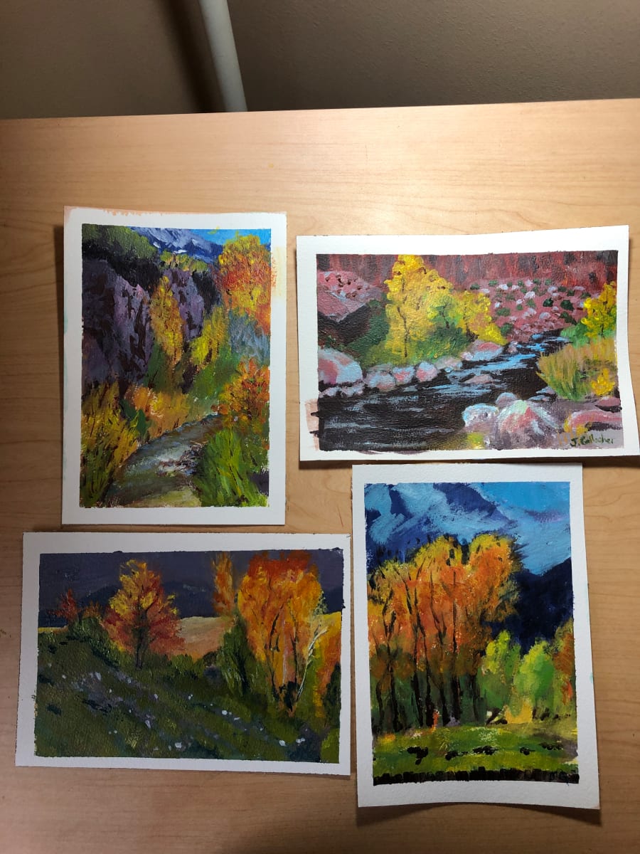 Autumn Tetrad by Janet Gallagher  Image: A set of acrylic Autumn foliage studies, sold as a set