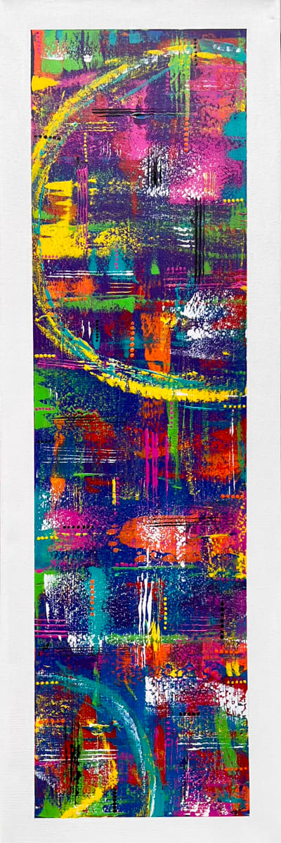Consonanza by Terri Sierra  Image: "Consonanza" is a vibrant embodiment of music translated onto canvas. The interplay of colors, lines, and curves converges to create a magnificent Italian symphony of visual splendor. 12x36" original painting.