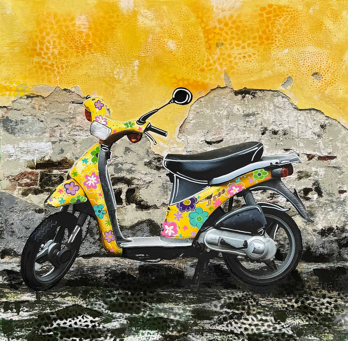 Italian Ride by Terri Sierra  Image: Italian Ride 20x20" Painted Photograph on Canvas, Framed.