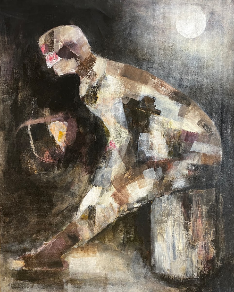 Guided by Light by Ania Lesela  Image: Acrylic mixed media painting on wood, 20 x 16 in, figurative expressionism