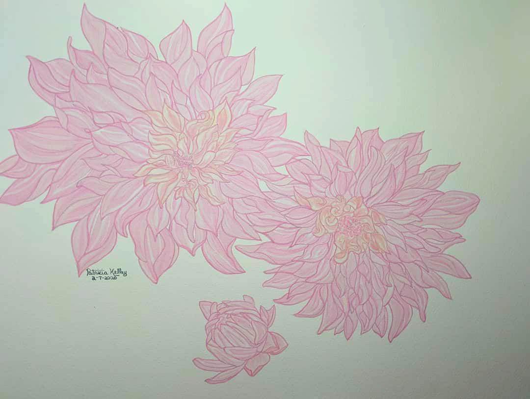 Pink Dahlia by Patricia A Kelley  Image: Patricia Kelley, Pink Dahlia, 2020, Watercolor, 16 x 20, Artist Home, Graphic painting of a dahlia and it's gorgeous petals!