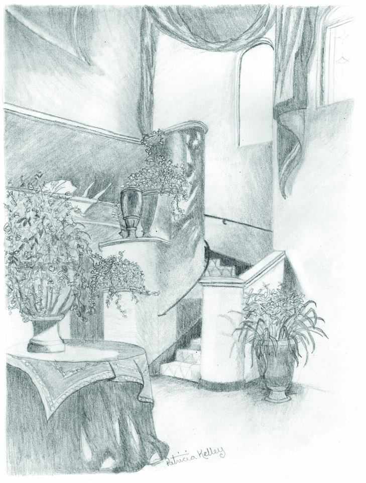 Stairs by Patricia A Kelley  Image: Patricia Kelley, Stairs, 1989, Pencil on Paper, 16 x 20, Artist's Home, Study of light and shadow for an Interior Design class, 