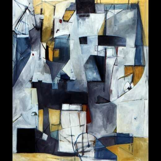 University of Toledo/Gillham Hall Purchases by Bonnie Dolin, John & Marcia Koverman, Dana Oldfather, Jan Bell, Edward Casagrande, Beth Himsworth, Katherine Ignatenko, Melinda Rosenberg, Michael Sheets, Sai Sinbondit, Becky Linhardt  Image: Sai Sinbondit, Cleveland Heights, OH 
"Architectural Dispersion", Oil on canvas, 60" x 48", $1,600
