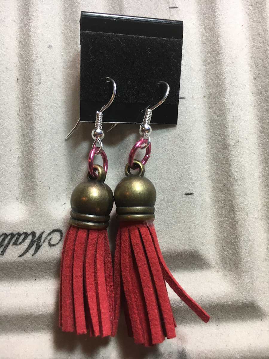 Leather tassel earrings  by Jennifer C.  Pierstorff, Image 1.