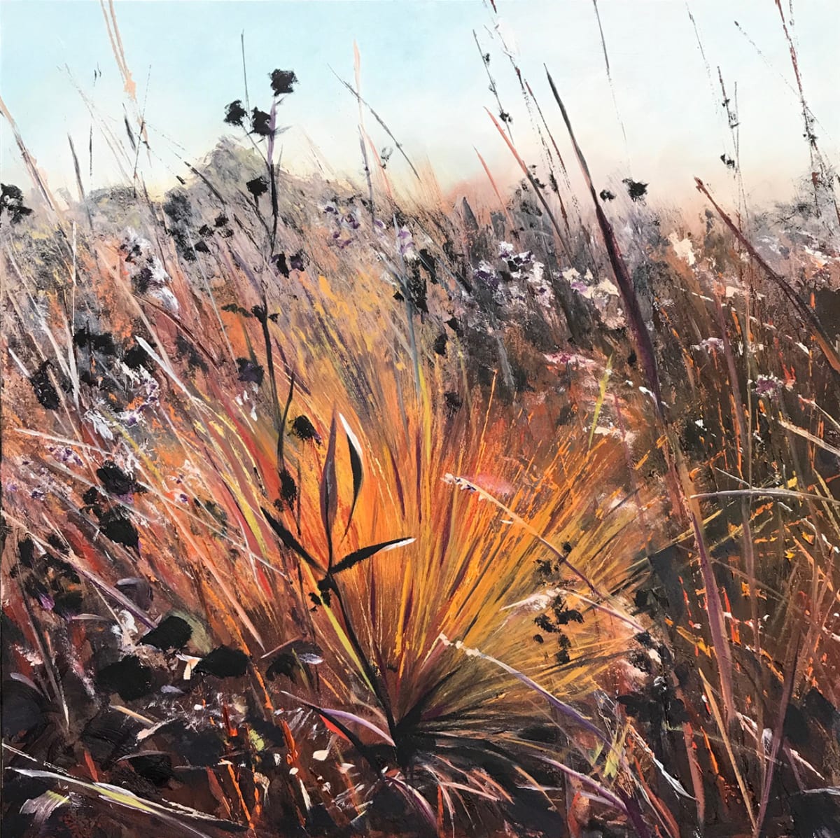 Grass Flame by Jan Elbert  Image: "Grass Flame"  Impression of prairie field during seed harvest.