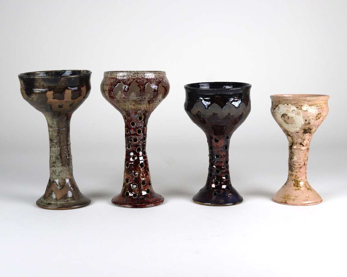 Four Raku goblets by Anker West 