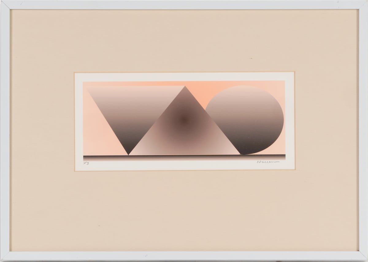 Triangles & Sphere in Brown on Peach by Beverly Hallam, Image 2.