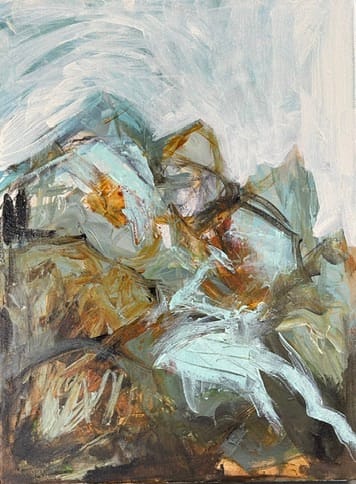 Rugged Waters by Suellen Tomkins  Image: Part of a small series of imagined mountainous landscapes inspired by an exploration of colour, materials and mark-making.