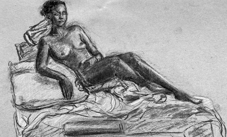 Reclining Nude to left-matted by Lori Morrell Whitaker, Image 3.