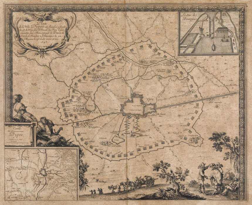 Map of the city of Ypre, Flanders, on May 13, 1648, when Louis II of Bourbon, from the Condé House, besieged it, from the collection of Prince Ghica 