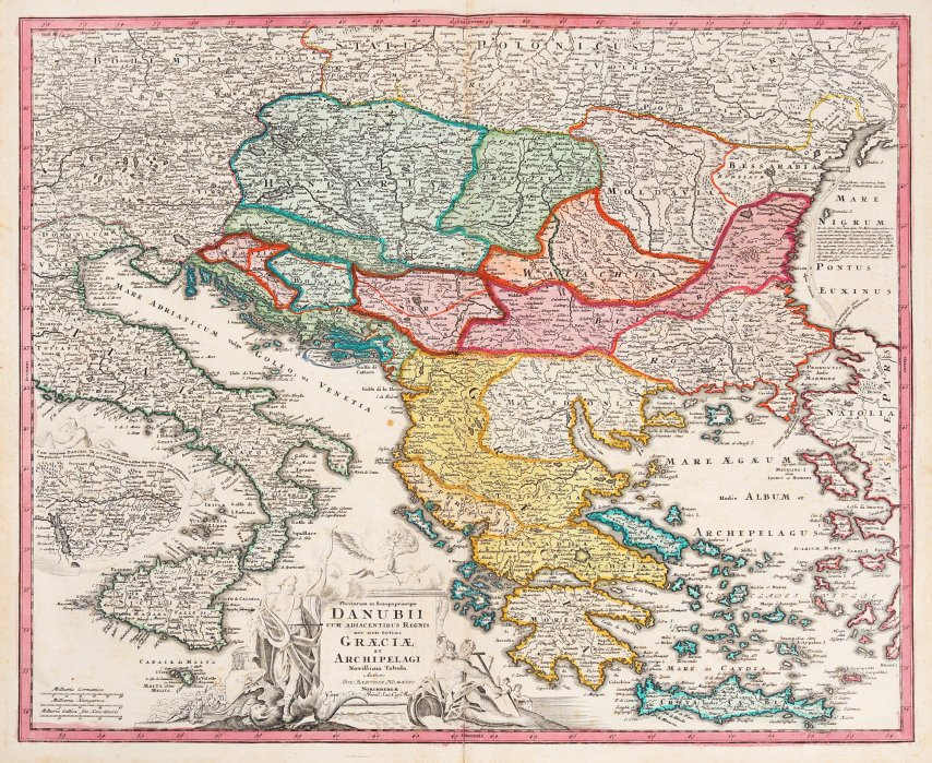 The course of the Danube and the Greek archipelago, Nuremberg (1st pc) by Johann Baptist Homann 