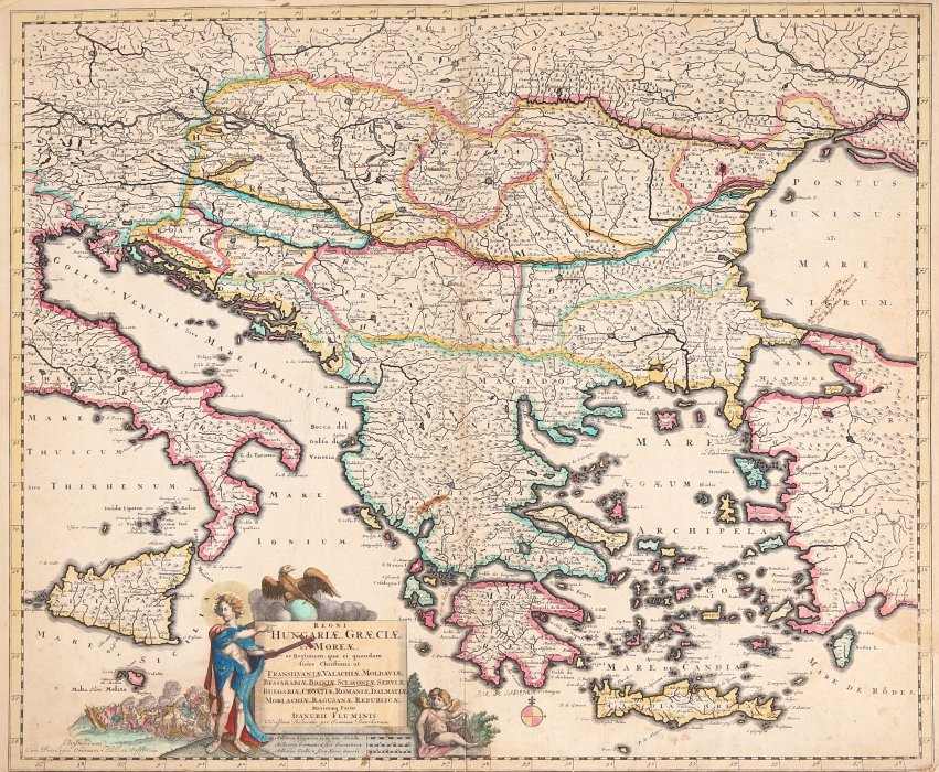 Balkan Peninsula (including Transylvania, Wallachia, Moldavia, Bessarabia), Amsterdam by Justus Danckerts 