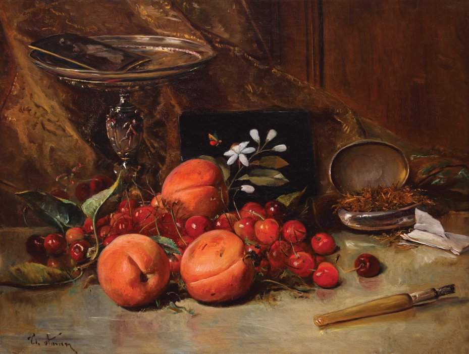 Still Life with Cherries, Apricots and Tobacco by Theodor Aman 
