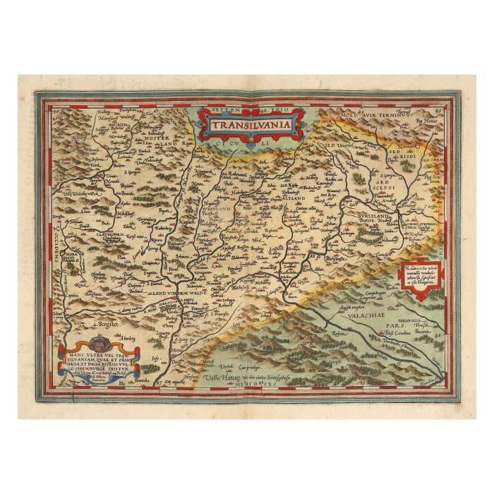 Transylvania, by Johannes Sambucus (Janos Zsamboky), printed by Abraham Ortelius, Orbis Terrarum edition, Antwerp by Abraham Ortelius, Johannes Sambucus 
