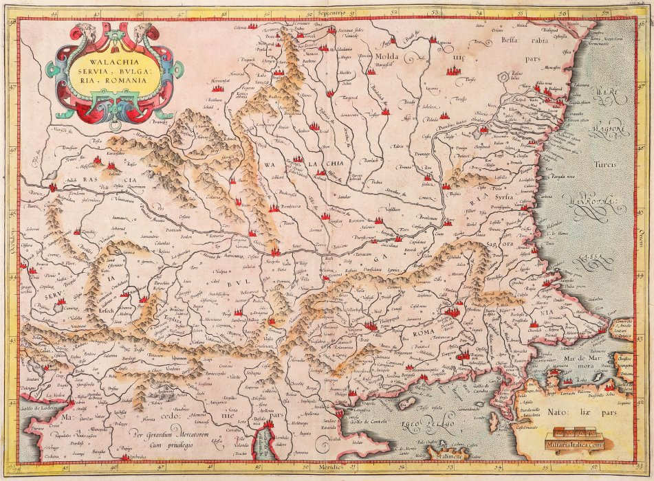 Wallachia, Serbia, Bulgaria, Romania, Amsterdam (2nd pcs) by Gerardus Mercator 