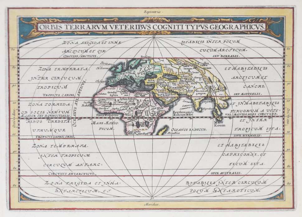 World map (planiglob) known to the ancients, Amsterdam by Philipp Clüver 
