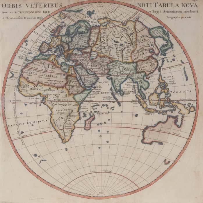 NOTI TABULA NOVA (A New World Known to the Ancients), World map (planiglob), Paris by Guillaume Delisle 