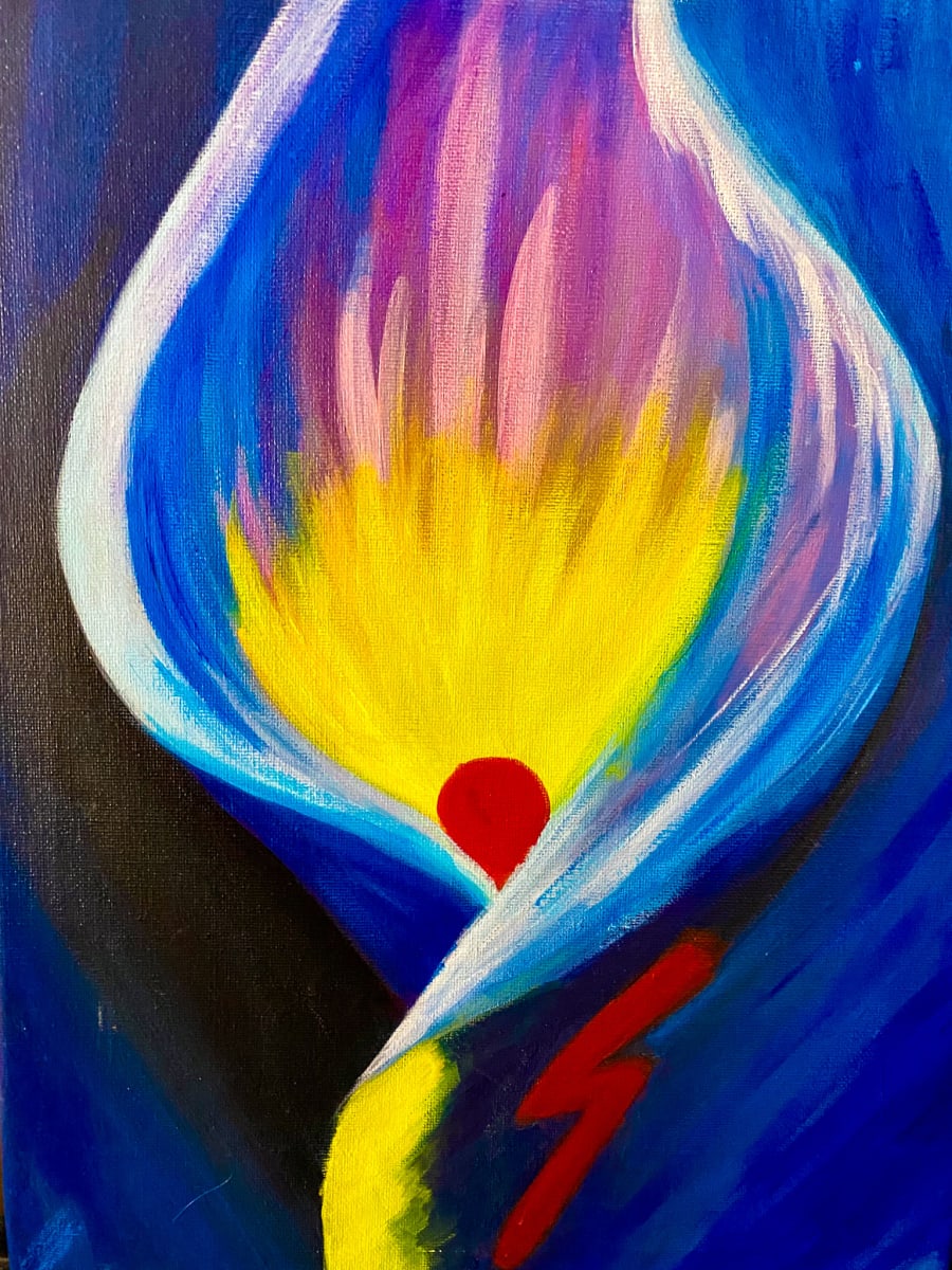 A Nu Day by Chanel  Image: "A Nu Day" is a captivating abstract painting featuring a Blue Calla Lily with intricate details that draw the eye and evoke a sense of wonder