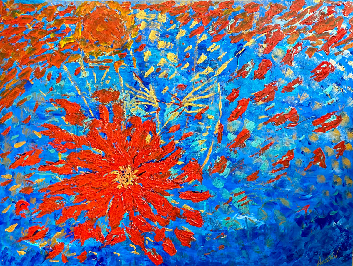 Floating petals in the sunshine by Annabelle Volpi  Image: Painting