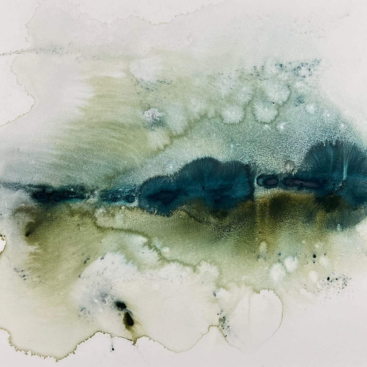Emerald Mirage by Mary Mastren-Williams  Image: Abstract landscape, Watercolor on cradled aqua board, 12" x 12"