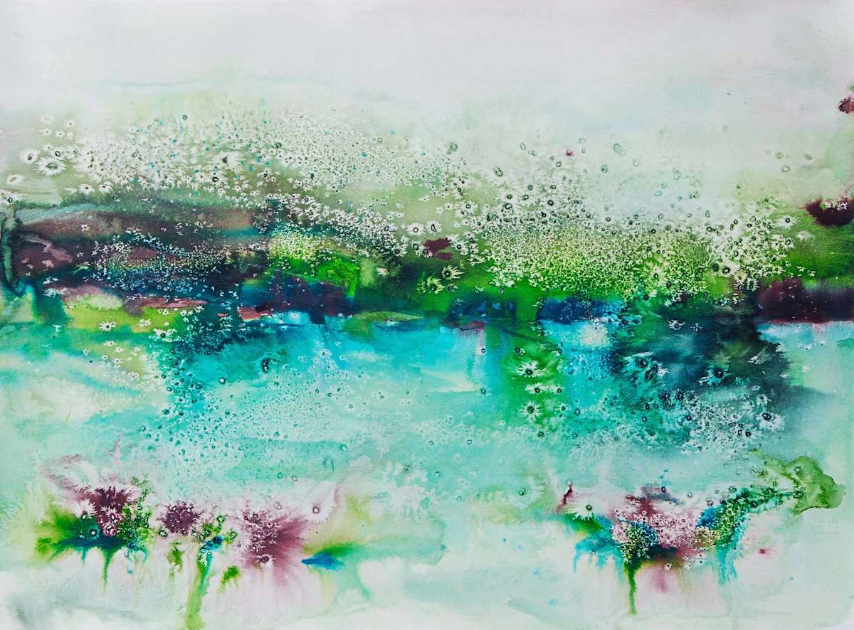 Tranquility Lake by Mary Mastren-Williams  Image: Abstract landscape, Watercolor on paper, 22" x 30" unframed sized.