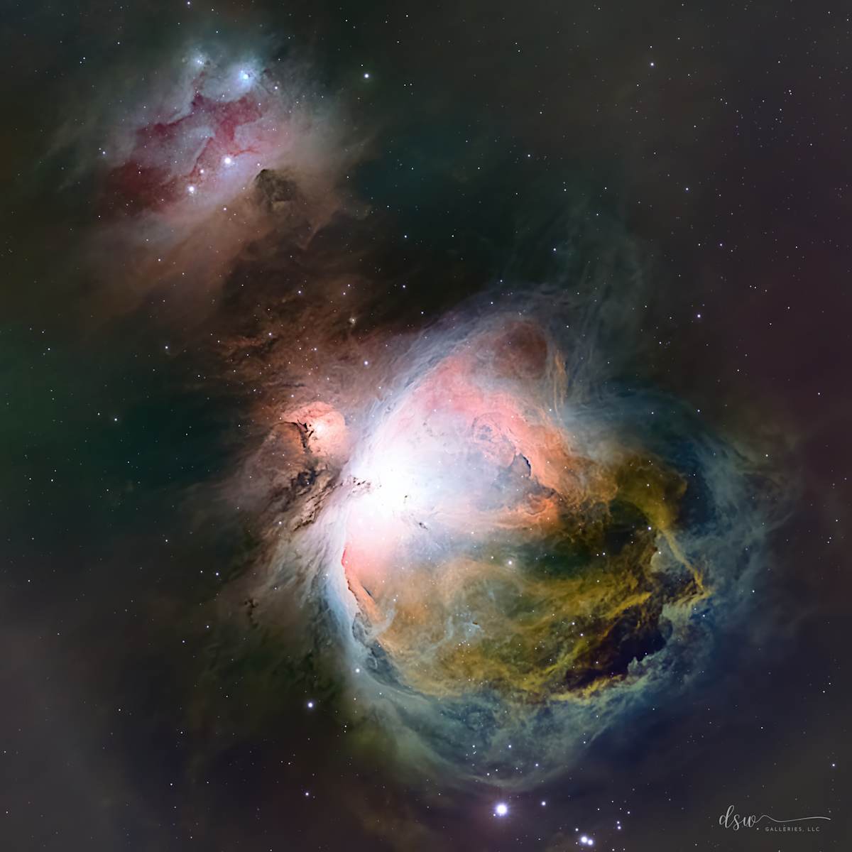 Excalibur: the Great Orion Nebula and Running Man Nebula on Metal, 30" x 30" by Jeremy Likness  Image: M42 - the Great Orion Nebula, M43 - de Mairan's Nebula, NGC 1977 - Running Man Nebula